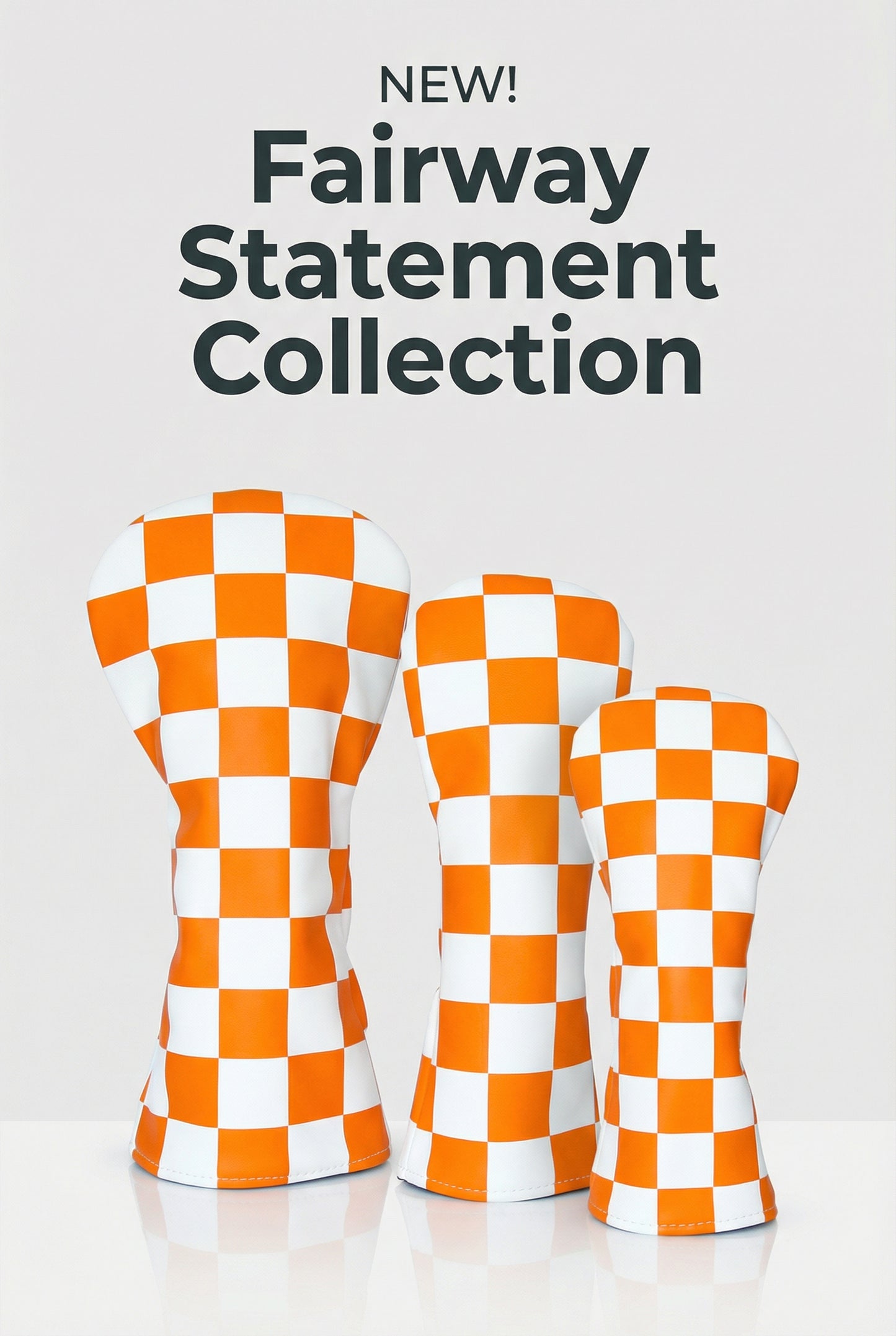 Collegiate Checkerboard Golf Headcovers - Orange & White - Driver, Fairway Wood, Hybrid