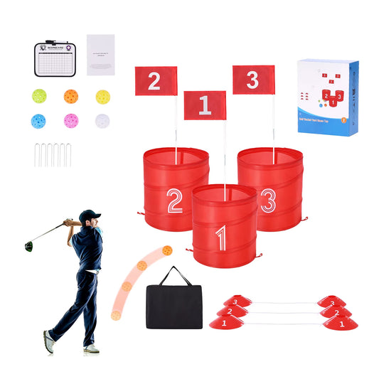 3/6/9 Hole Kids Backyard Golf Game Portable Bucket Golf Course Practice Chipping Games for Family Outdoor Sports Toys