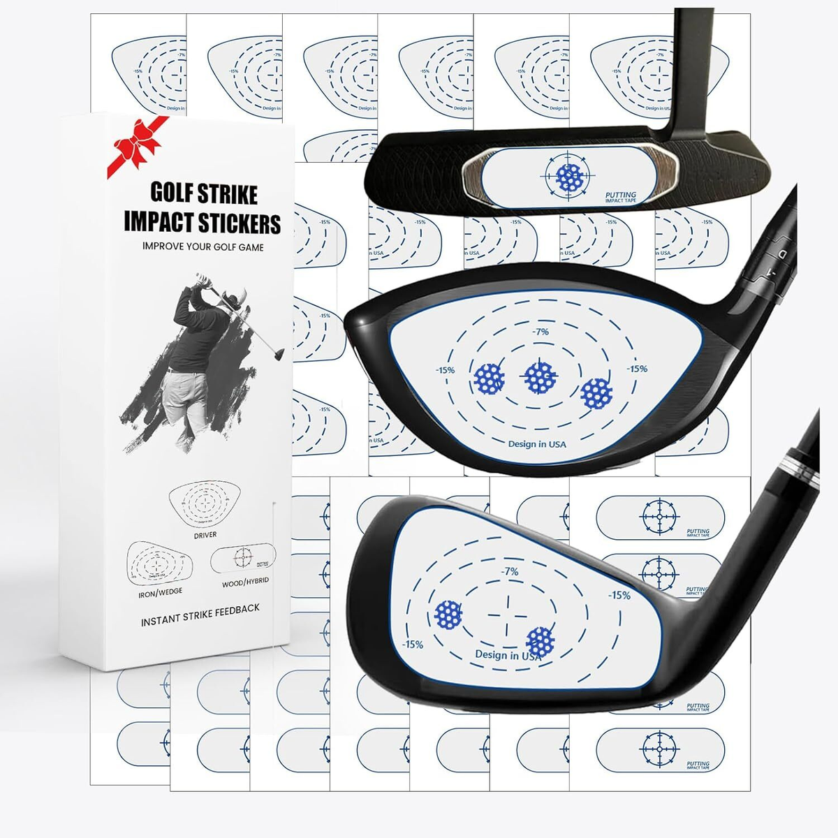 FINGER TEN Golf Club Impact Tape Stickers Labels for Driver Woods Irons Putters