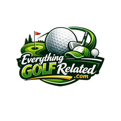 Logo for 'Everything Golf Related' with golf ball, club, and flag on a green background.
