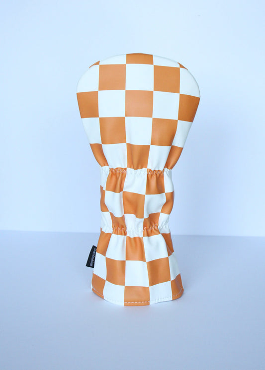 Collegiate Checkerboard Golf Headcovers - Orange & White - Driver, Fairway Wood, Hybrid